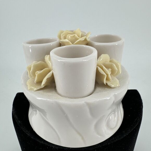 Lipstick Holder VTG Porcelain Holds 4 w/Yellow Roses Japan Beauty Free Shipping - Picture 1 of 13